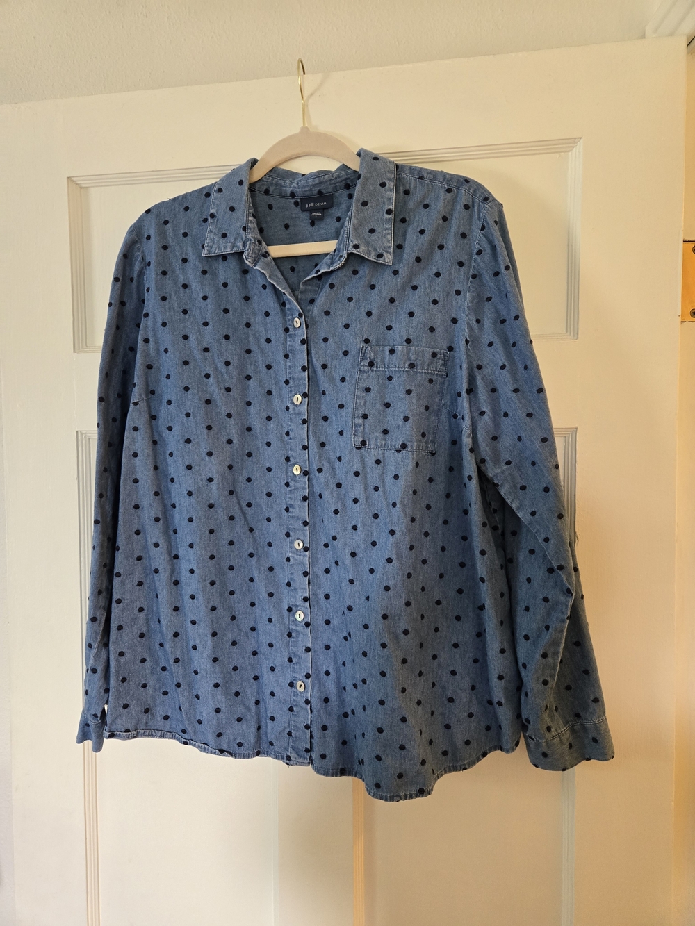 J. JILL Denim Polka Dot Button-Up Shirt - Blue